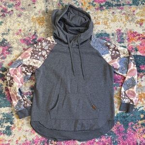 Gray Hoodie with Floral Patchwork Sleeves